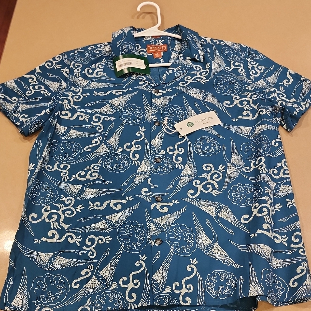 Blue and White Casual Button Down Shirt